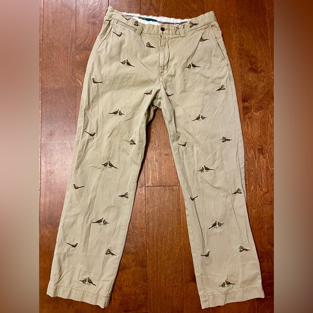VTG Polo Ralph Lauren Pants Mens 36x32 Beige Pheasant Embroidered Logo Chino